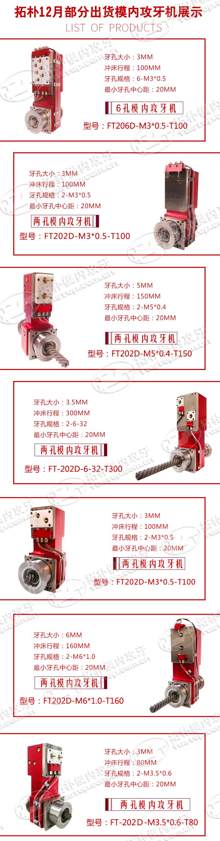 東莞拓樸12月部分模內攻牙出貨展示